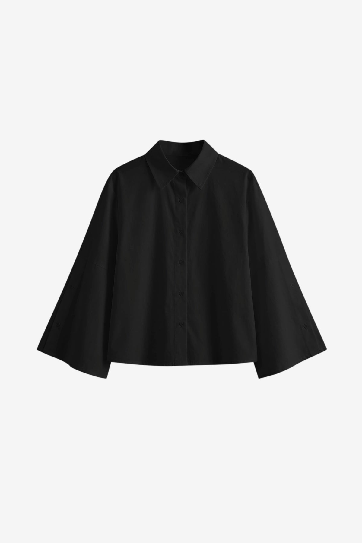 Womens Black 3/4 Bell Sleeve Button Down Shirts  | CicyBell