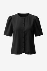 Womens Black Short Button Down Puff Sleeve | CicyBell