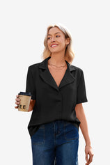 Womens Black Satin Button Down Shirts  | CicyBell