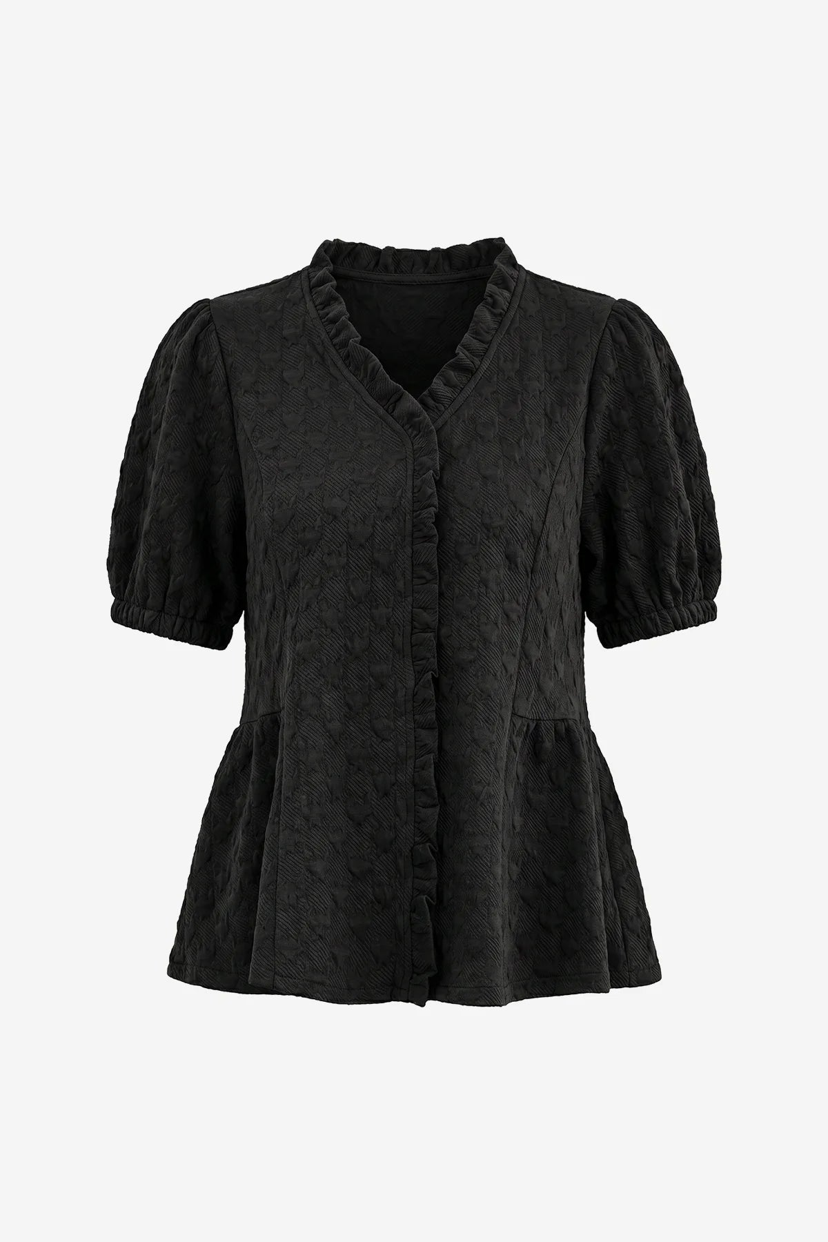 Wrinkle-Free Black Peplum Blouse Textured Stretch | CicyBell