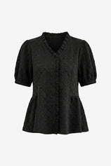 Wrinkle-Free Black Peplum Blouse Textured Stretch | CicyBell