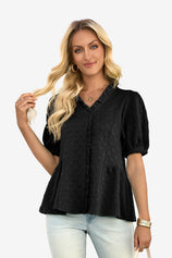 Wrinkle-Free Black Peplum Blouse Textured Stretch | CicyBell