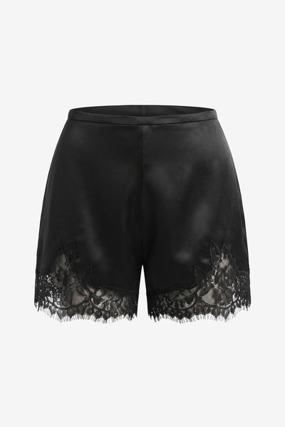 Womens Black Satin Silk Lace Shorts | CicyBell – CICYBELL