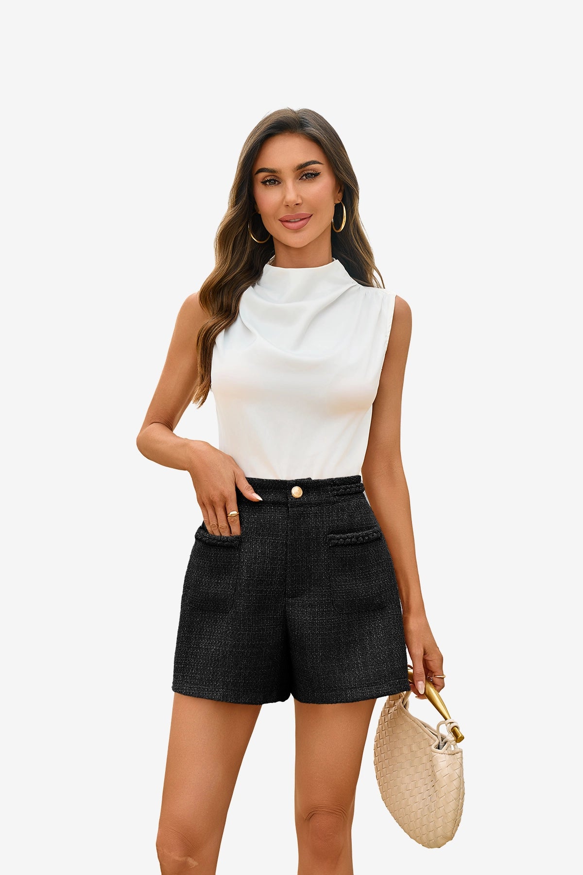 Womens Black Tweed Summer Shorts | CicyBell