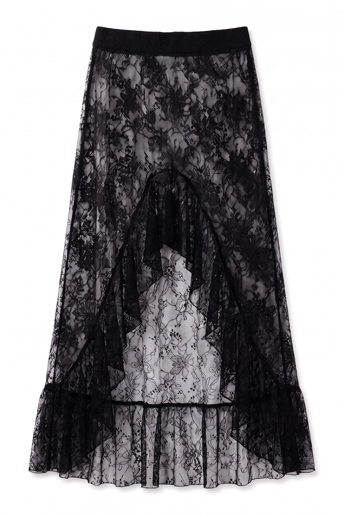 Womens Black Sheer Lace Maxi Skirt | CicyBell