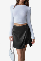 Womens Black Satin Mini Skirt | CicyBell