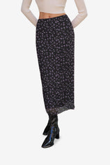 Womens Black Floral Boho Mesh Midi Skirt  | CicyBell