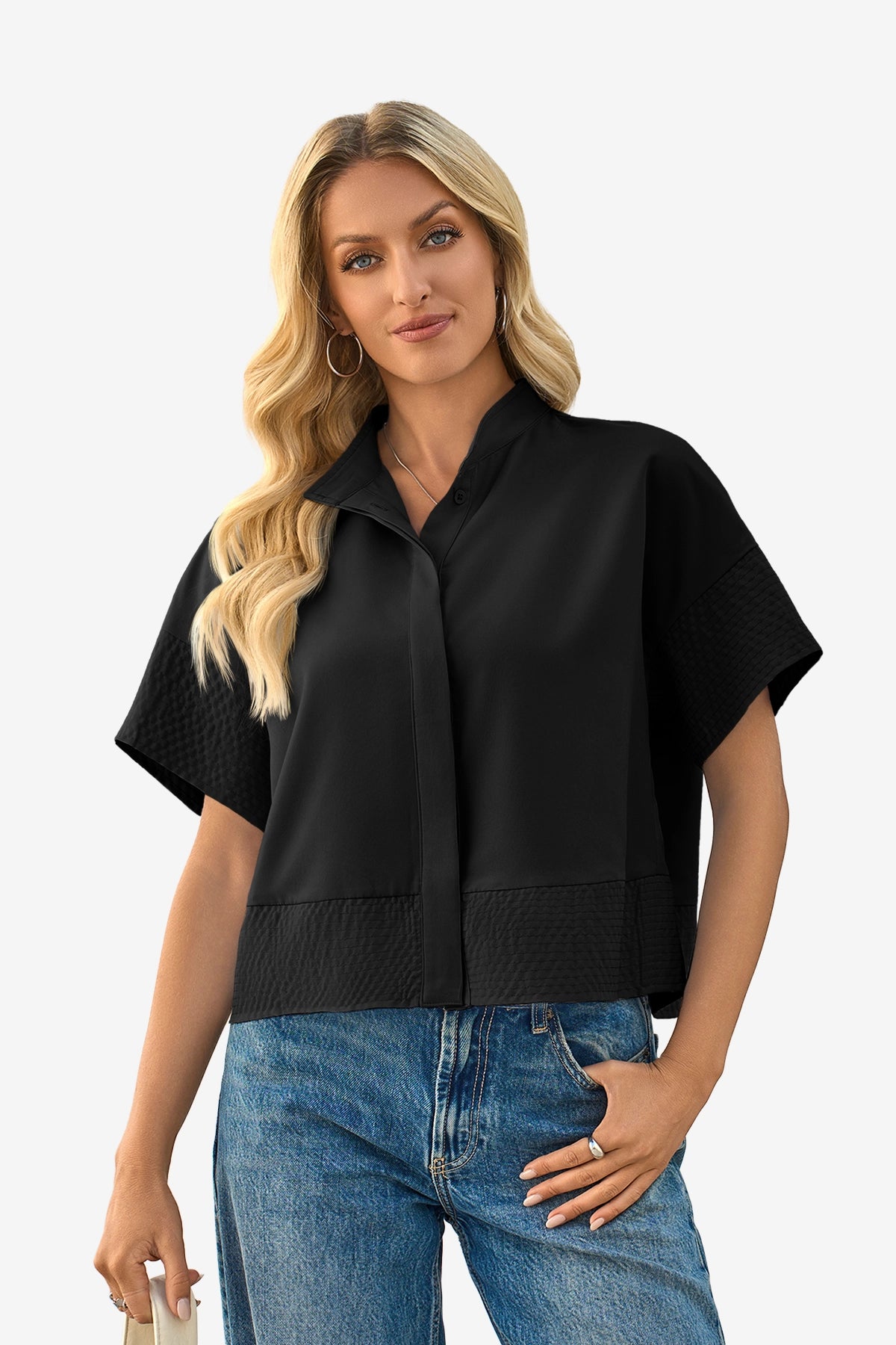 Womens Black Cropped Short Sleeve Shirts| CicyBell