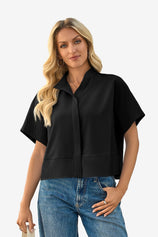 Womens Black Cropped Short Sleeve Shirts| CicyBell
