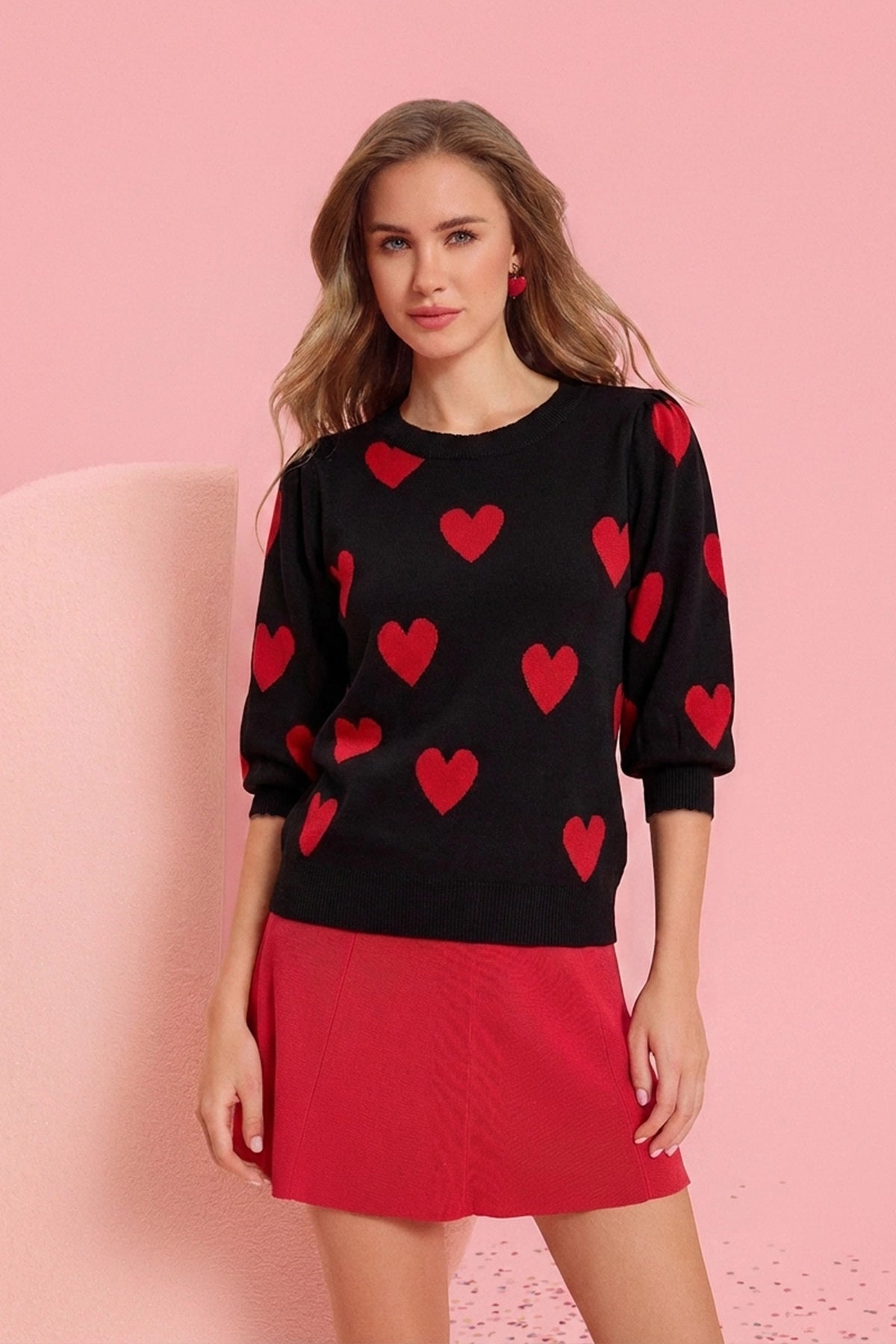 Womens Black 3/4 Puff Sleeve Sweater | CicyBell
