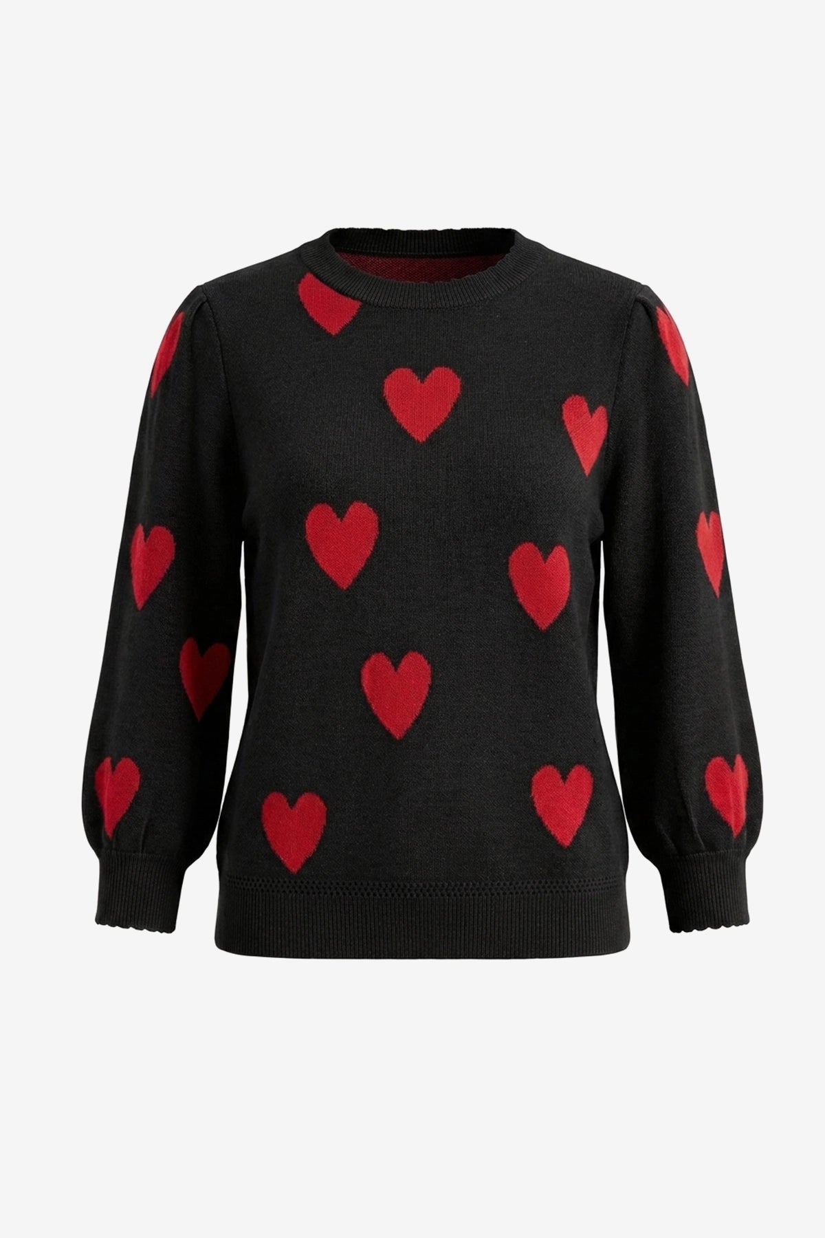 Womens Black 3/4 Puff Sleeve Sweater | CicyBell
