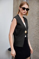 Cicy Bell Womens Black V Neck Sweater Vest