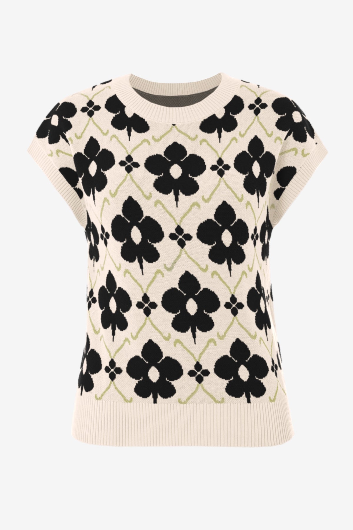 Womens Black Floral Cap Sleeve Sweater Tops | CicyBell