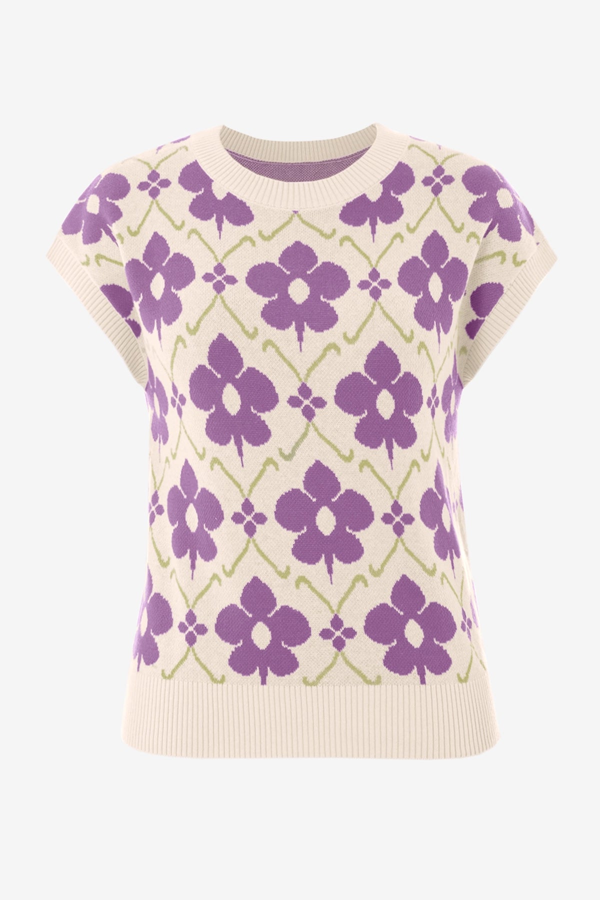 Womens Lavender Floral Cap Sleeve Sweater Tops | CicyBell