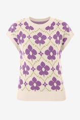 Womens Lavender Floral Cap Sleeve Sweater Tops | CicyBell