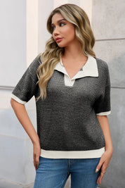 Cicy Bell Womens Black Striped Cropped Sweaters Tops