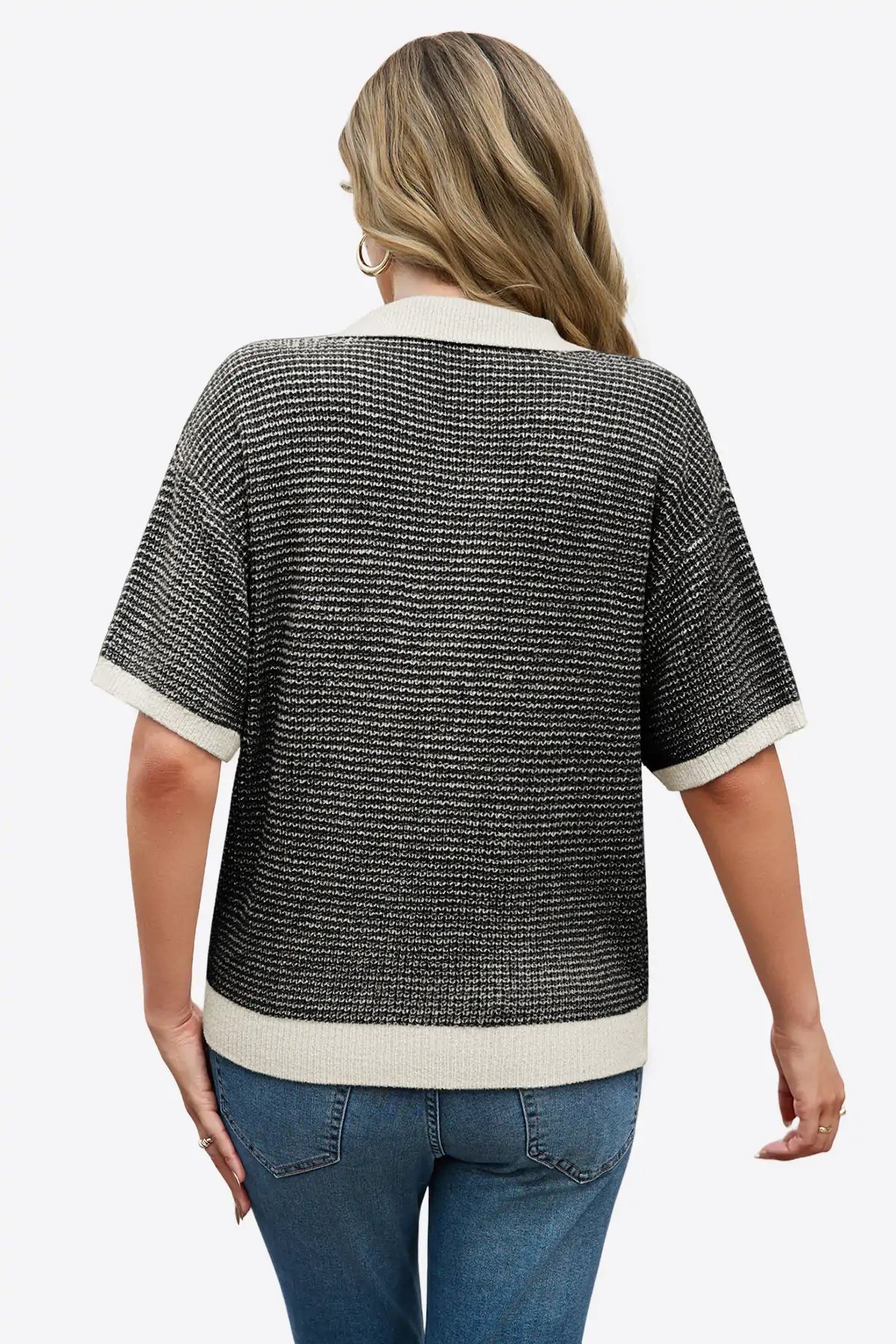 Cicy Bell Womens Black Striped Cropped Sweaters Tops