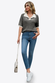 Cicy Bell Womens Black Striped Cropped Sweaters Tops