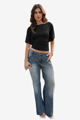 Womens Black Tie Back Cinched Tops | CicyBell