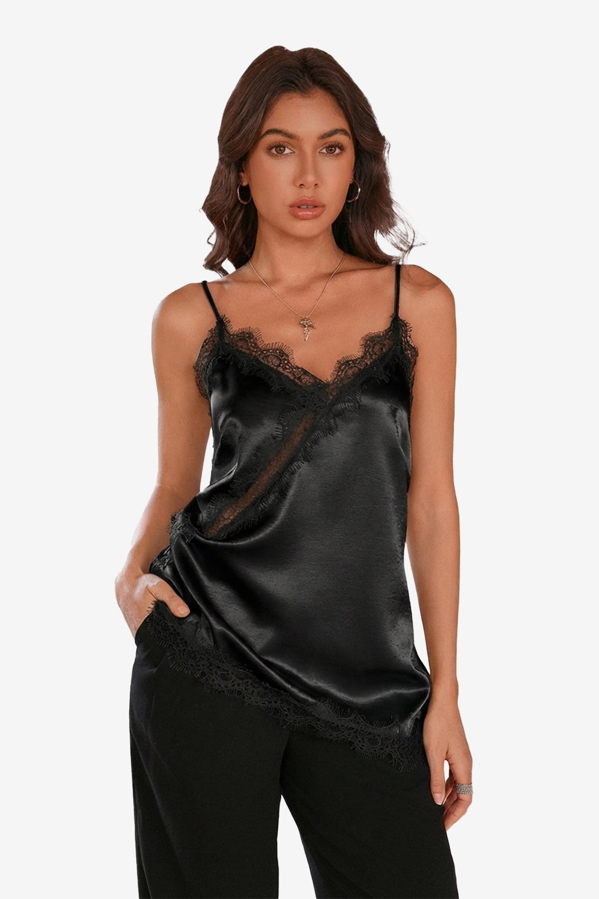 Women Black Summer Satin Cami Tops | CicyBell