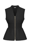 CicyBell Women's Smocked Peplum Top with a deep V-neck and front zipper closure. Featuring a figure-defining smocked waist, pleated peplum hem, and cap sleeves in breathable 100% polyester for an office-ready summer look.
