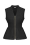 CicyBell Women's Smocked Peplum Top with a deep V-neck and front zipper closure. Featuring a figure-defining smocked waist, pleated peplum hem, and cap sleeves in breathable 100% polyester for an office-ready summer look.