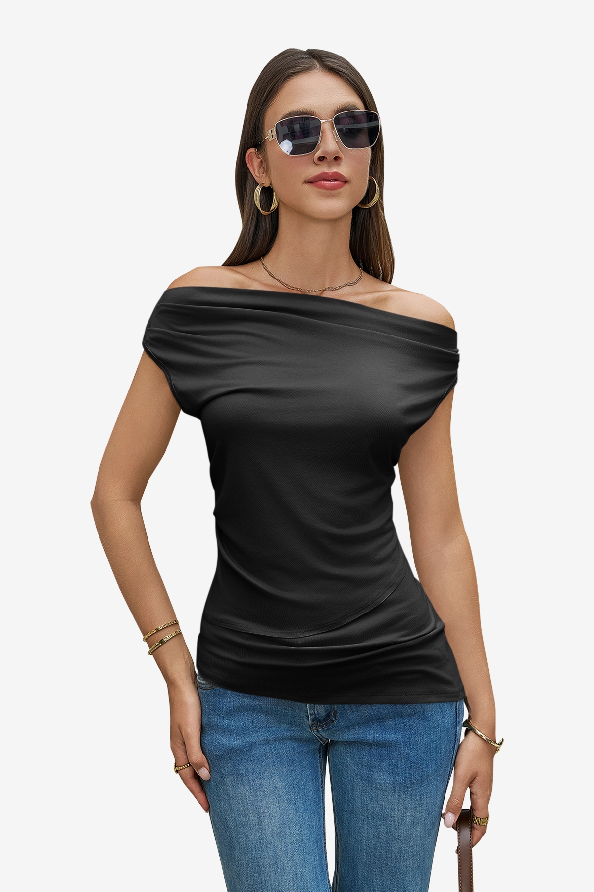 Womens  Black Cowl Neck Tank Tops | CicyBell