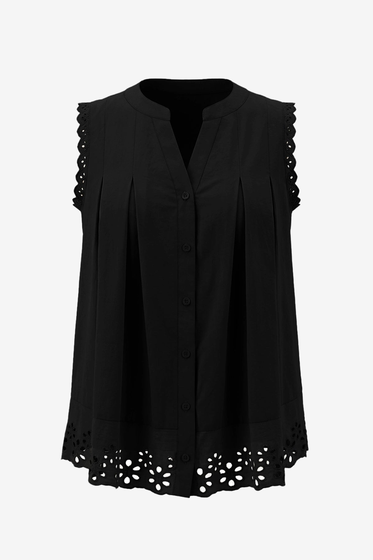 Womens Black Summer Eyelet Tank Tops | CicyBell