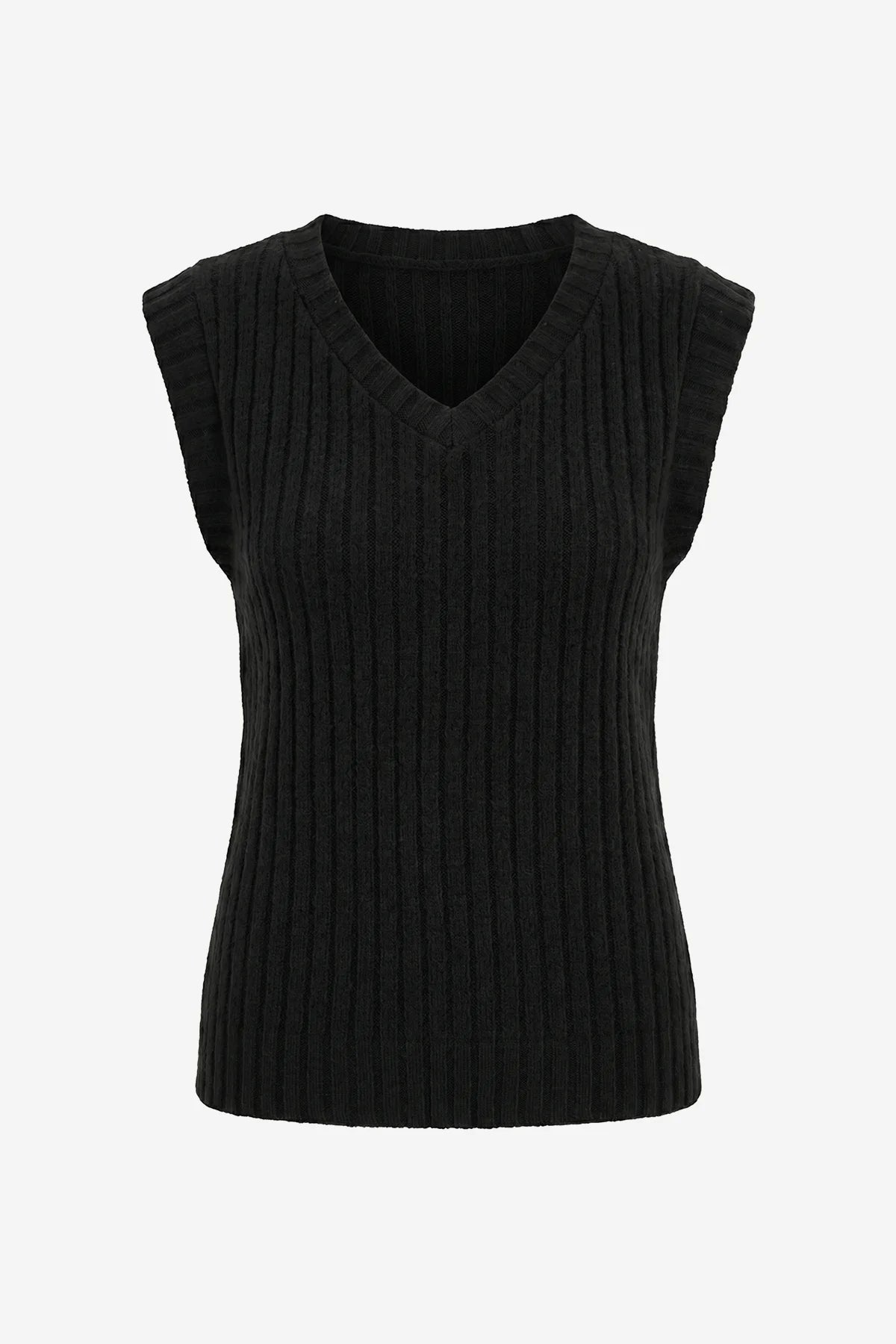 Wrinkle-Free Black Ribbed Vest Cap Sleeve Stretch | CicyBell