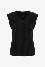 Wrinkle-Free Black Ribbed Vest Cap Sleeve Stretch | CicyBell