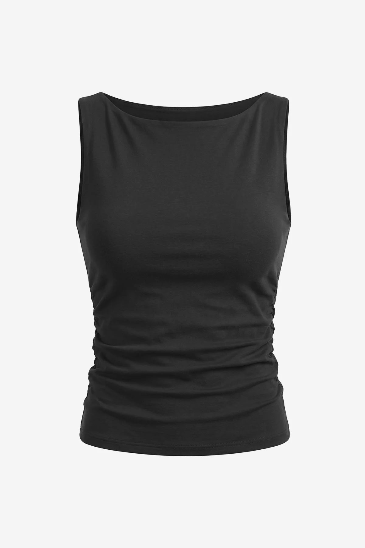 Wrinkle-Free Black Ruched Tank Tailored Stretch | CicyBell