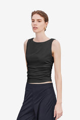 Wrinkle-Free Black Ruched Tank Tailored Stretch | CicyBell