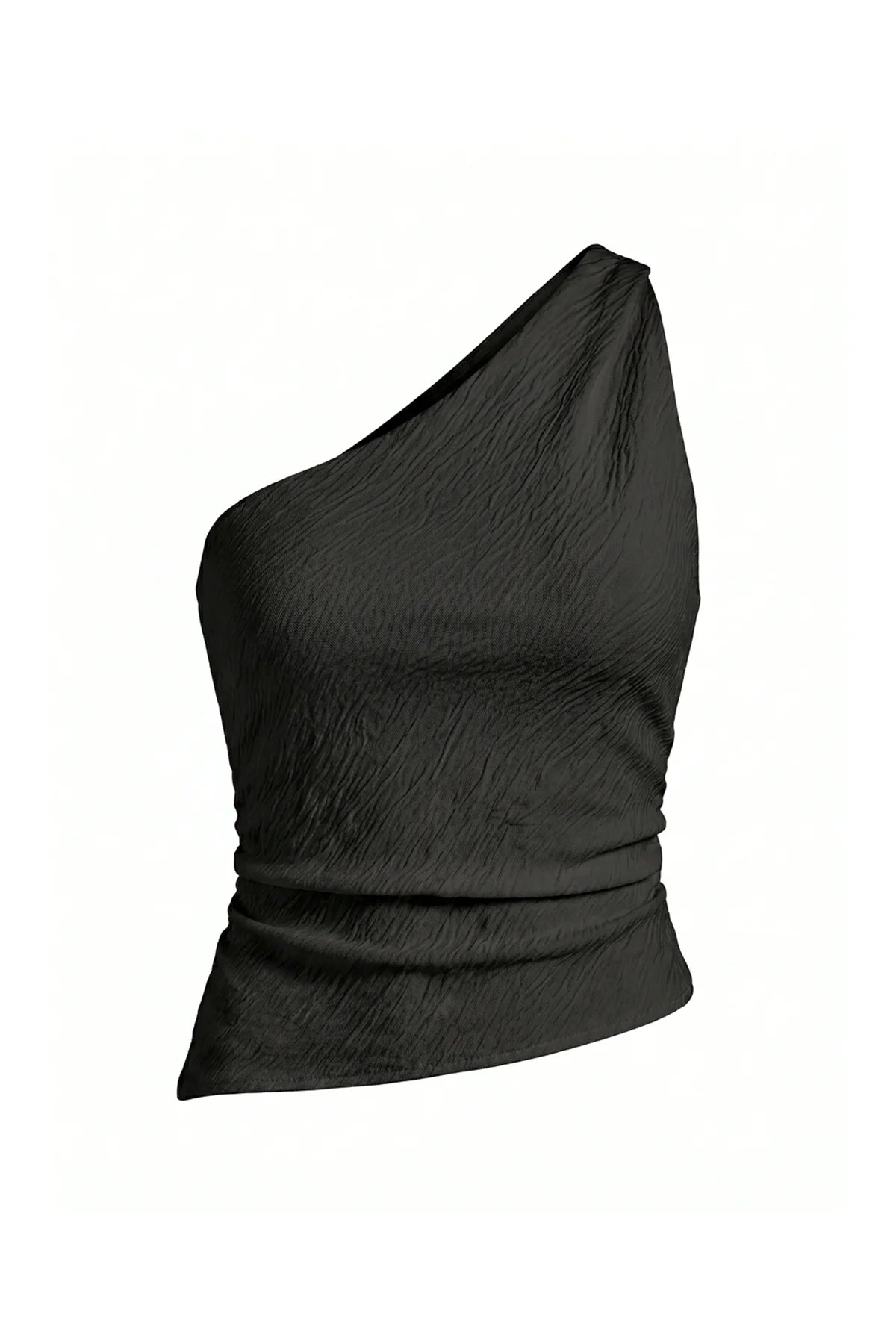 Wrinkle-Free Black One Shoulder Asymmetrical Ruched Tank | CicyBell