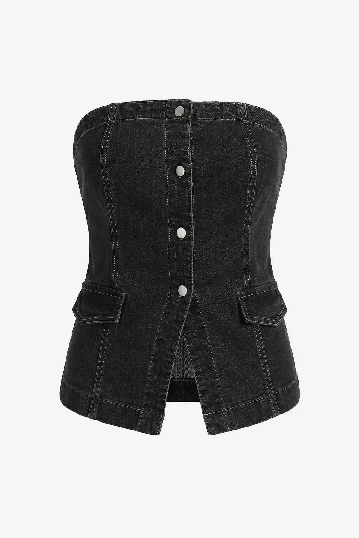 Slimming Black Denim Tube Top Stretch | CicyBell