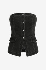 Slimming Black Denim Tube Top Stretch | CicyBell