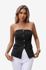 Slimming Black Denim Tube Top Stretch | CicyBell