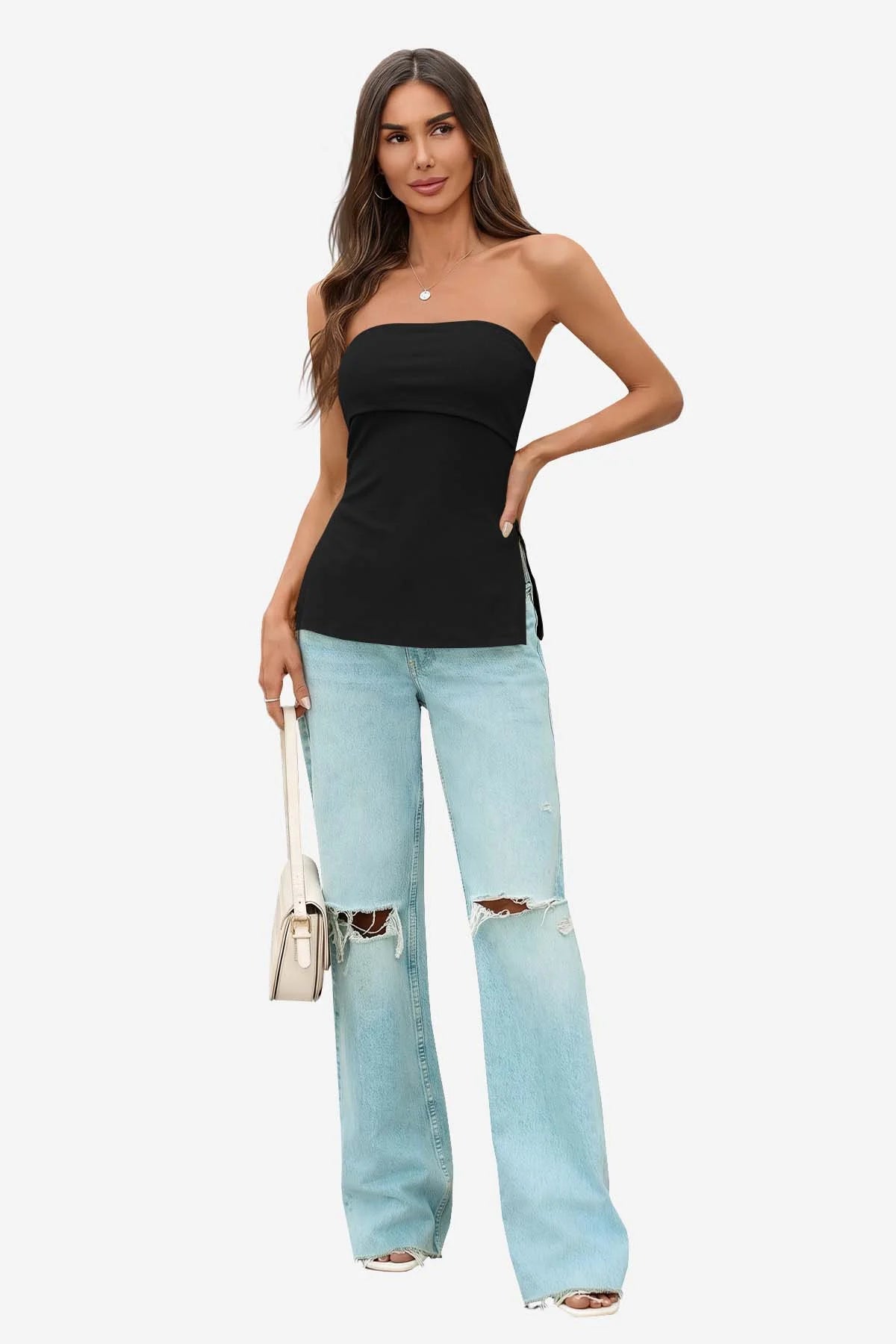 Womens Black Strapless Tube Y2K Tops | CicyBell