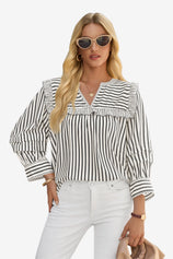 Womens Black Striped Babydoll Tops | CicyBell