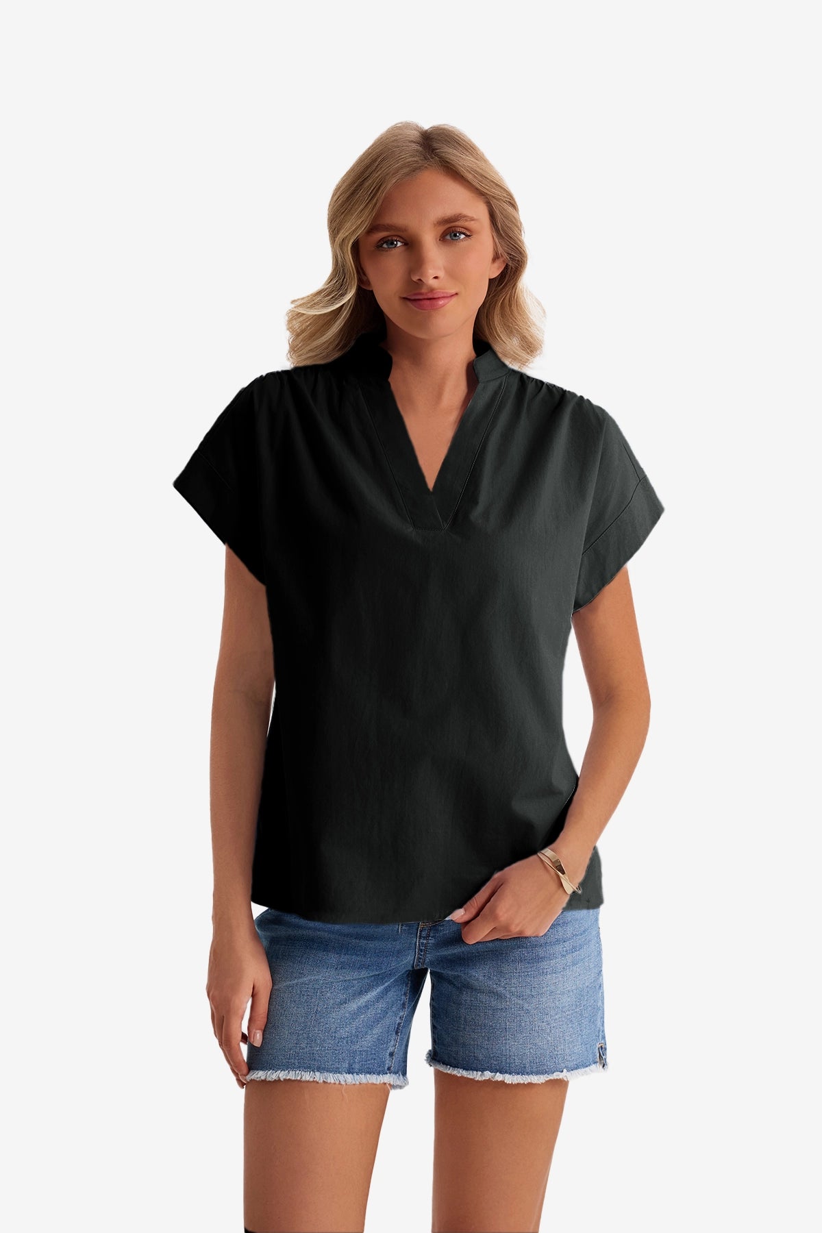 Womens Black V Neck Blouse Tops  | CicyBell