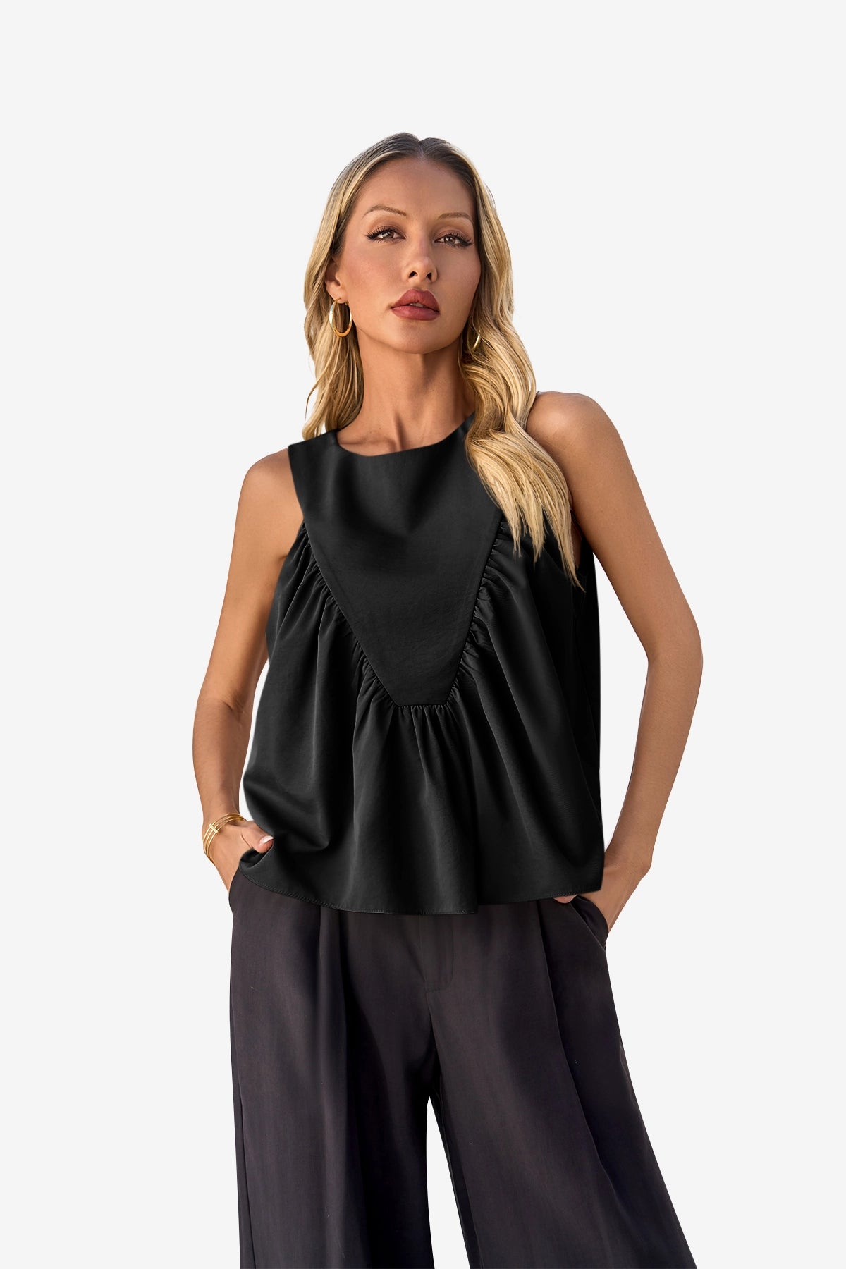 Womens Black Peplum Babydoll Tank Tops | CicyBell