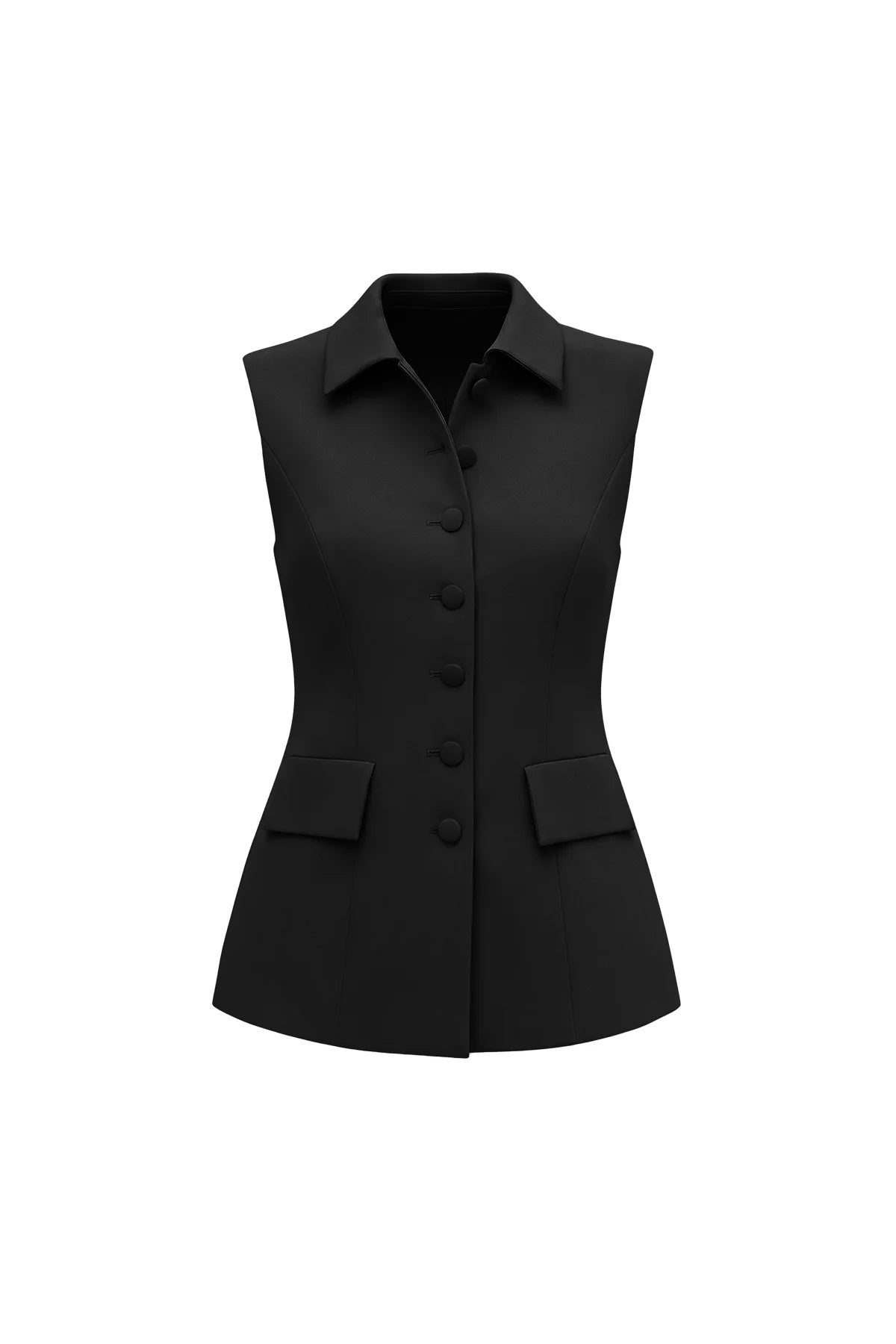 Womens Black Tops Button Down Suit Vest | CicyBell