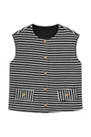 CicyBell Women's Striped Sweater Vest with gold button accents. This sleeveless nautical crewneck knit top is a business casual essential, perfect for office meetings or weekend brunch.