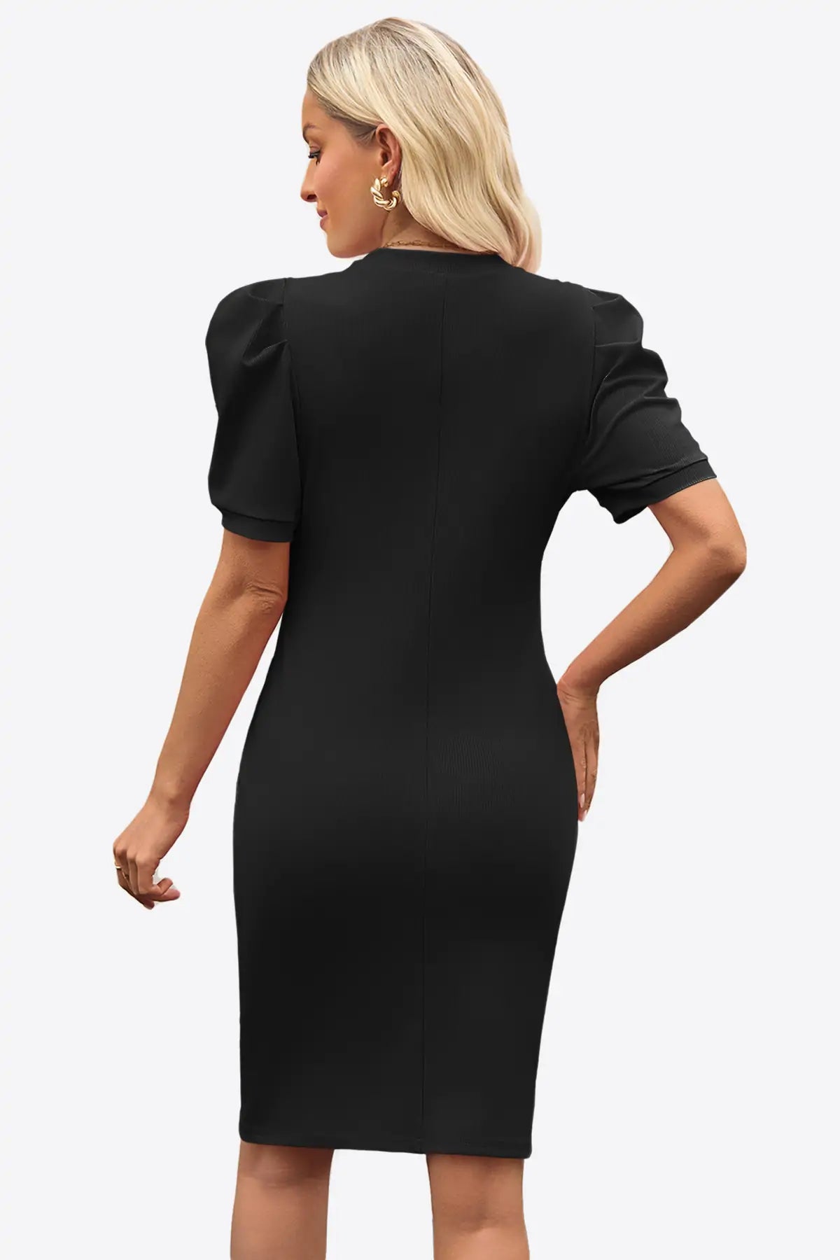 Cicy Bell Womens Black Puff Sleeve Bodycon Work Dresses