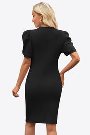 Cicy Bell Womens Black Puff Sleeve Bodycon Work Dresses