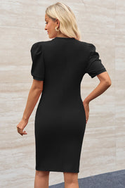 Cicy Bell Womens Black Puff Sleeve Bodycon Work Dresses