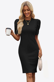 Cicy Bell Womens Black Puff Sleeve Bodycon Work Dresses