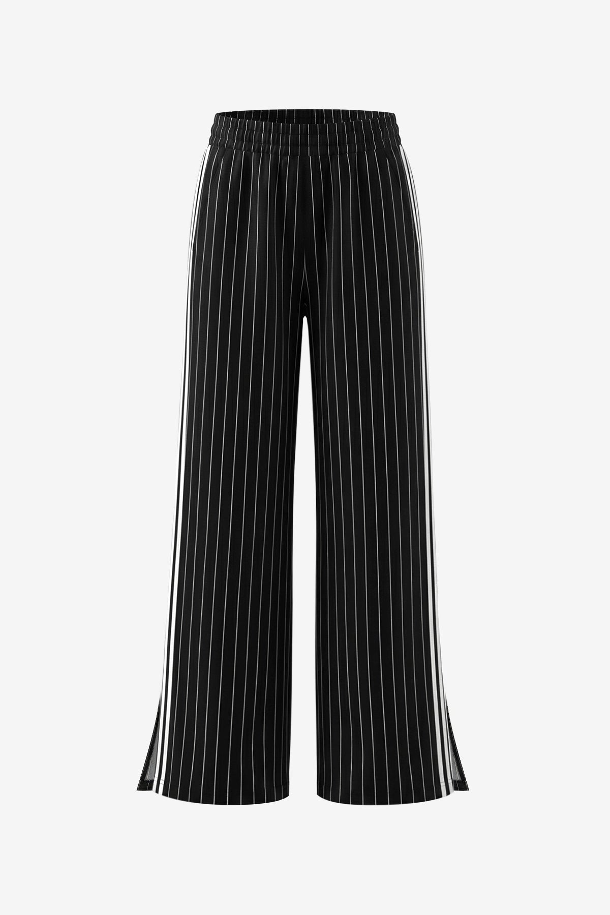 Womens Black Strips Wide Leg High Waisted Pants | CicyBell