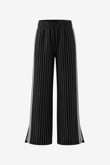 Womens Black Strips Wide Leg High Waisted Pants | CicyBell