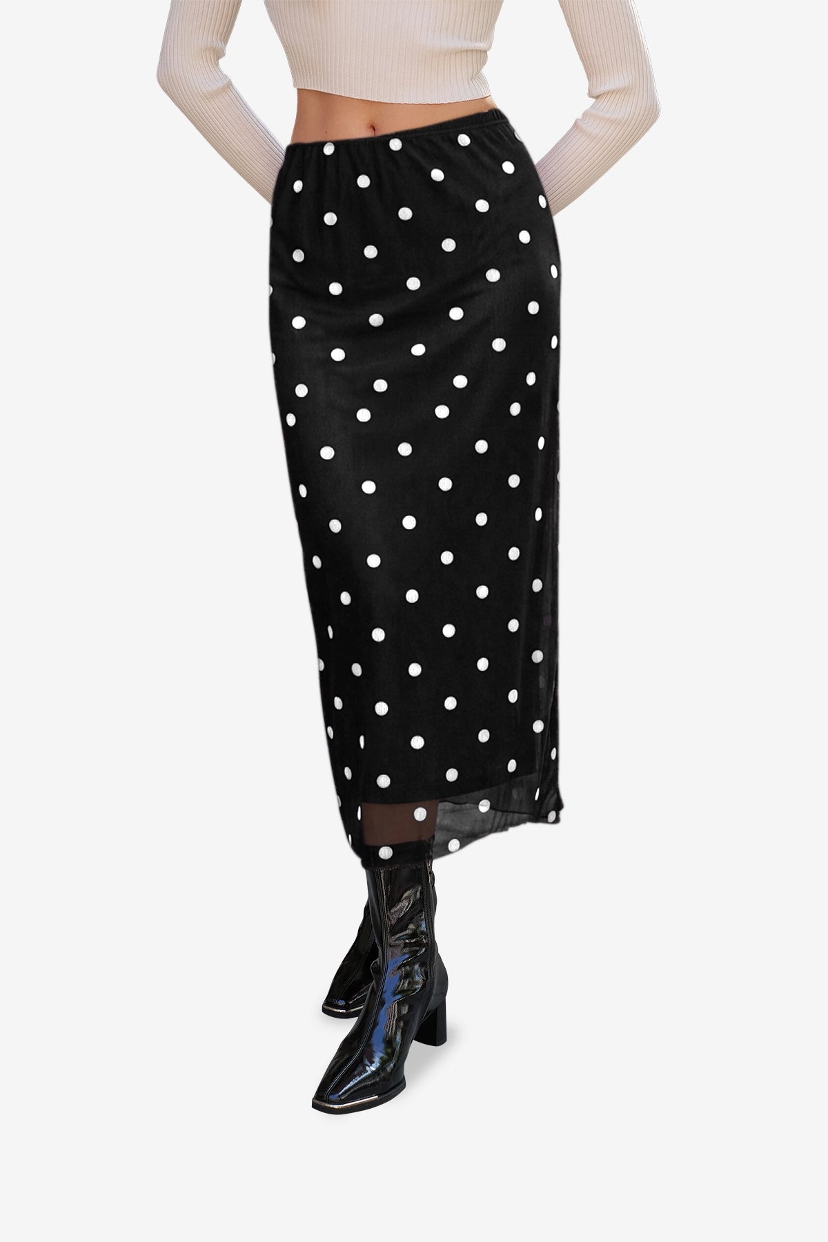 Womens Black&White Floral Boho Mesh Midi Skirt  | CicyBell