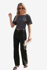 CicyBell Women's Polka Dot Wrap Top featuring an elegant boat neck and flowy batwing sleeves. This vintage-inspired summer blouse includes an adjustable cross-tie waist for a flattering, customizable fit.